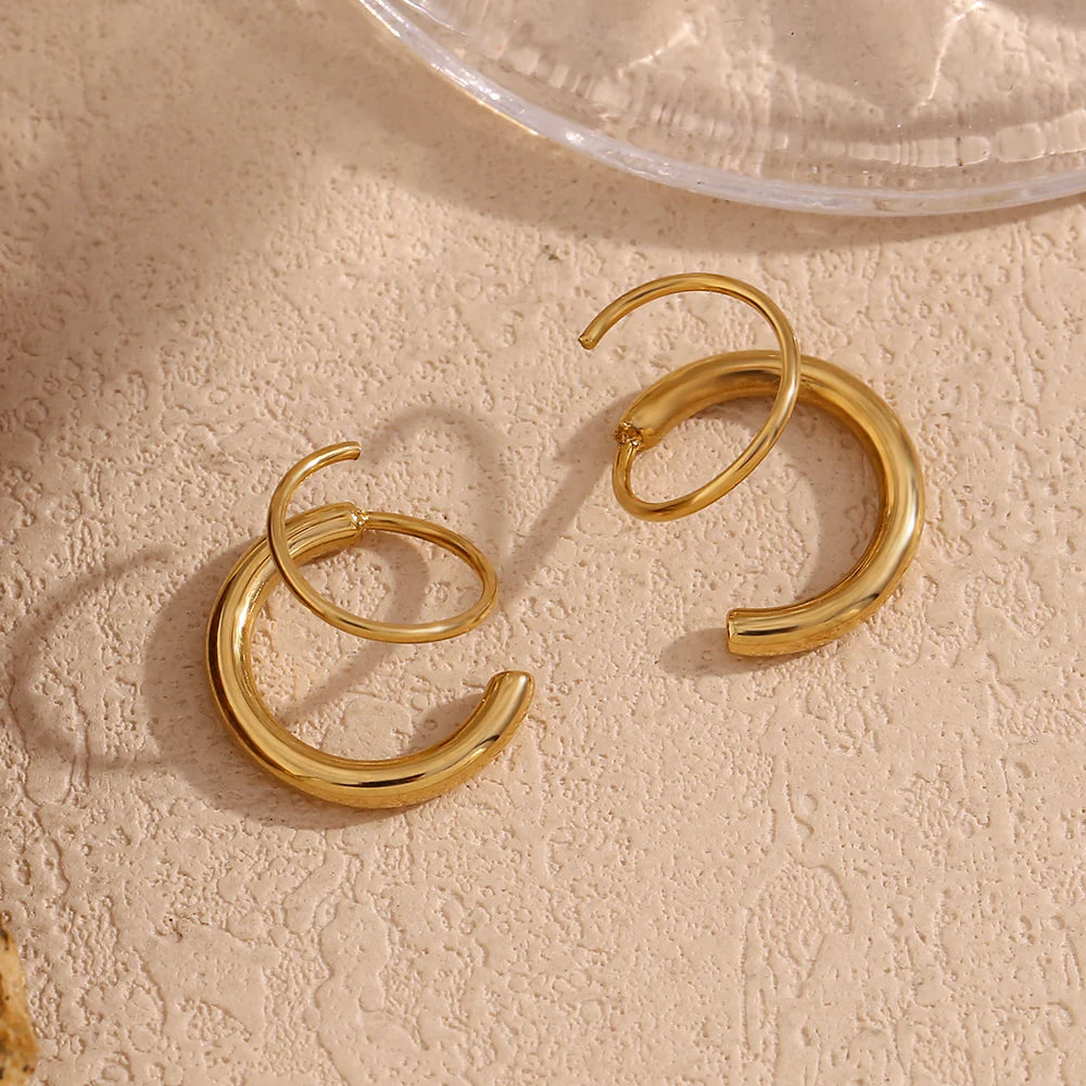 Pair of basic simple style classic style solid color plating stainless steel 18k gold plated ear studs