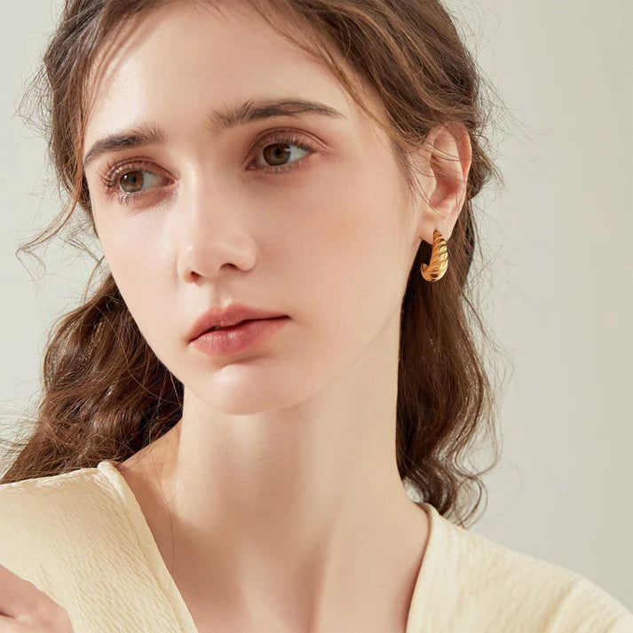 Pair ig style classic style c shape stainless steel 14k gold plated ear studs