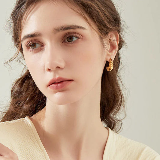 Pair ig style classic style c shape stainless steel 14k gold plated ear studs