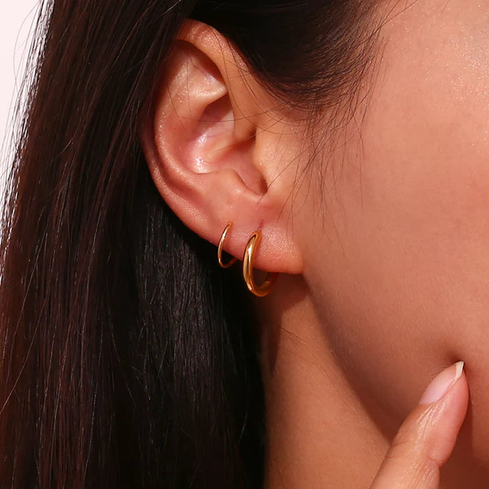 Pair of basic simple style classic style solid color plating stainless steel 18k gold plated ear studs