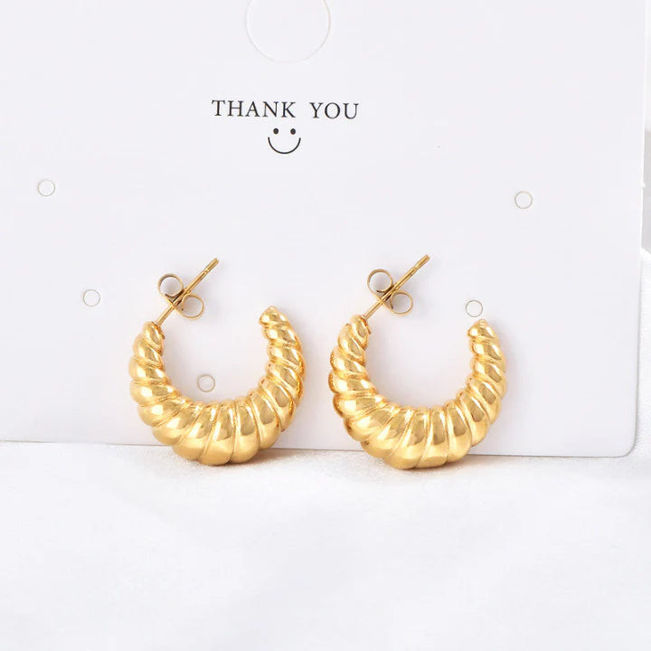 Pair ig style classic style c shape stainless steel 14k gold plated ear studs