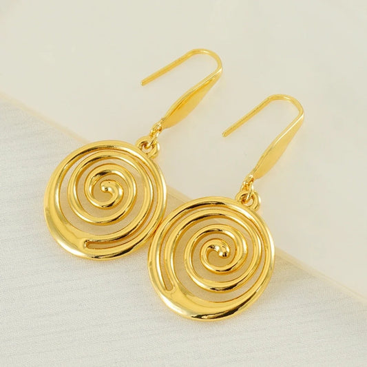 Pair Elegant Modern Style Spiral Plating 304 Stainless Steel Titanium Steel 18K Gold Plated Drop Earrings